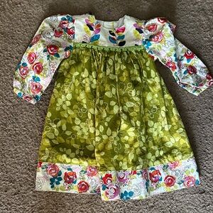 Floral Green and White Kids Dress